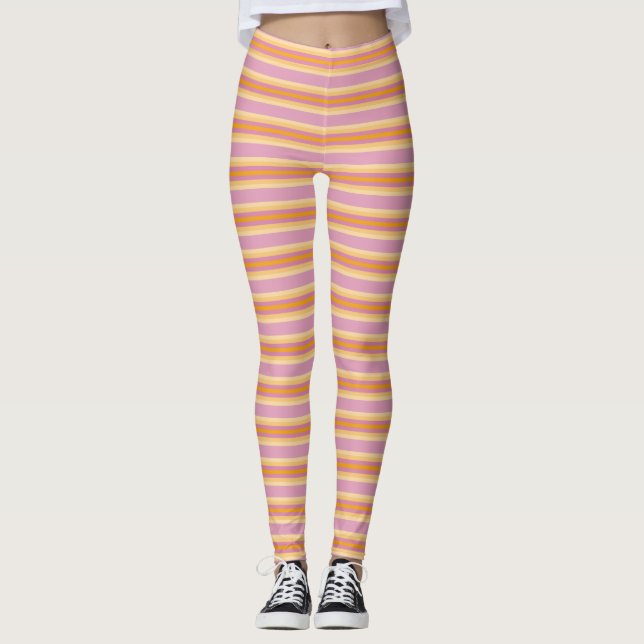 Orange Pink Stripes B Leggings (Front)