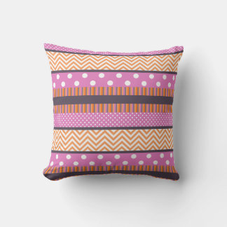 Orange & Pink Stripes Polka Dots Chevron Pattern Cushion