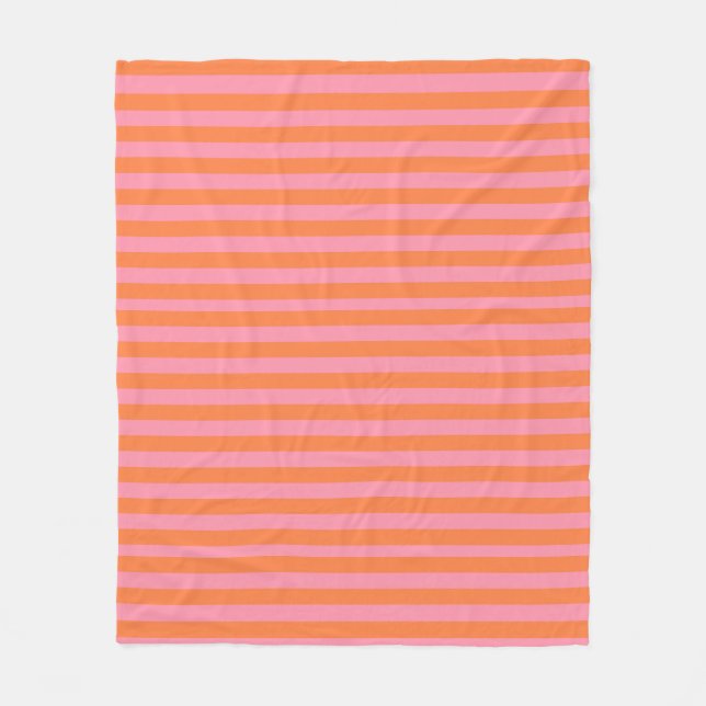 Orange Pink Summer Mood Lines Fleece Blanket (Front)