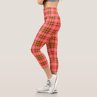 Orange Pink Tartan Capri Leggings