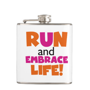 Orange Pink Text Fitness Running Runner Marathon Hip Flask