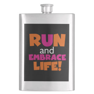 Orange Pink Text Fitness Running Runner Marathon Hip Flask