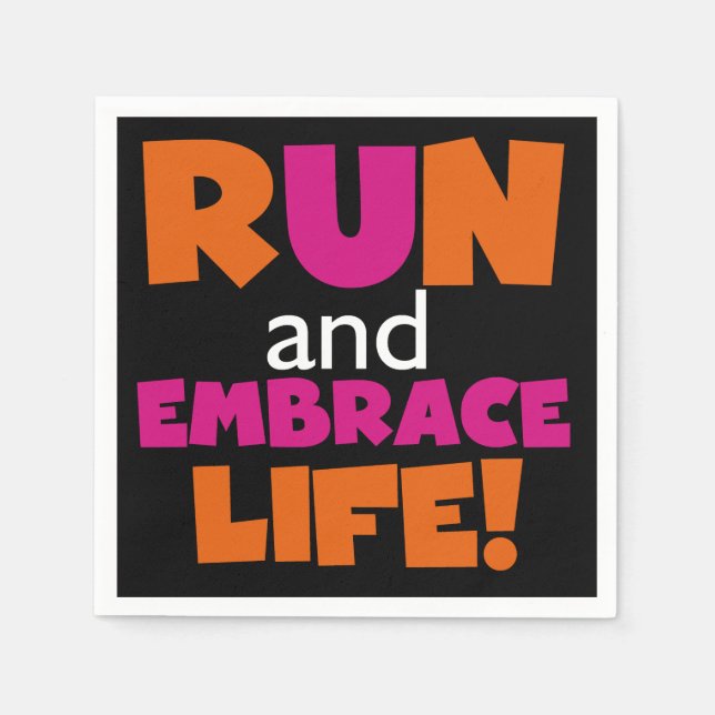 Orange Pink Text Fitness Running Runner Marathon Napkin (Front)