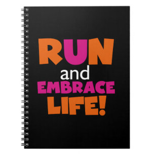 Orange Pink Text Fitness Running Runner Marathon Notebook