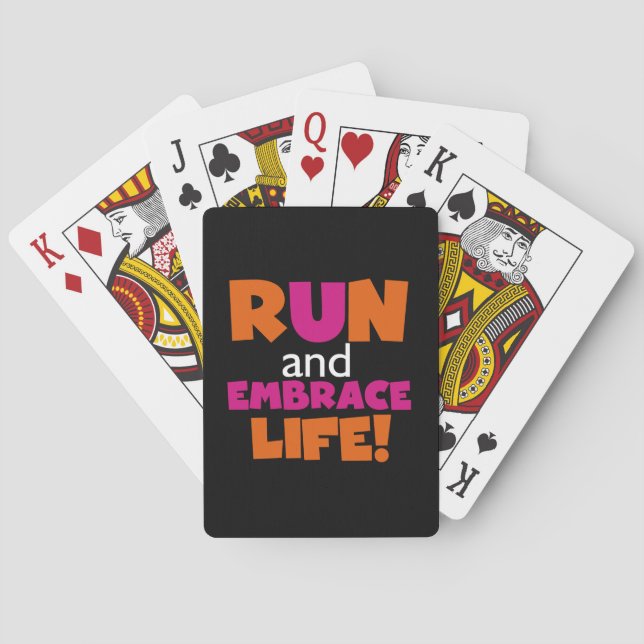 Orange Pink Text Fitness Running Runner Marathon Playing Cards (Back)