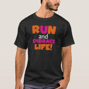 Orange Pink Text Fitness Running Runner Marathon T-Shirt