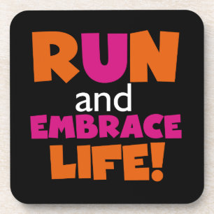 Orange Pink Text Run Runner Marathon Coaster