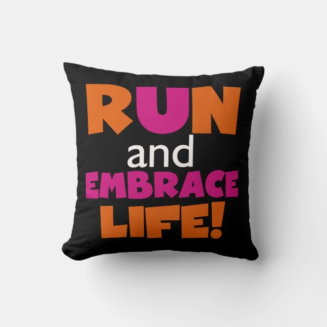 Orange Pink Text Run Runner Marathon Cushion (Front)