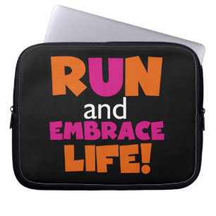Orange Pink Text Run Runner Marathon Laptop Sleeve