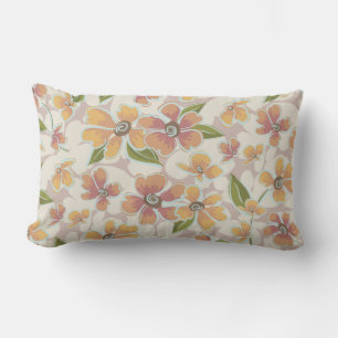 Orange Pink Tropical Retro Floral Lumbar Cushion