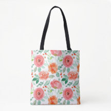 Orange Pink Vintage Floral Pattern Tote Bag