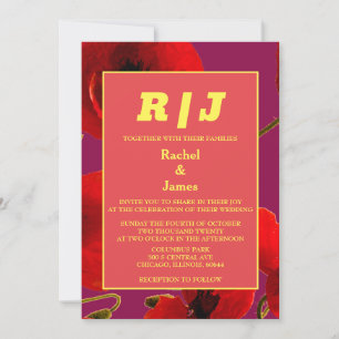 Orange Pink Watercolor Floral Modern Boho Wedding Invitation