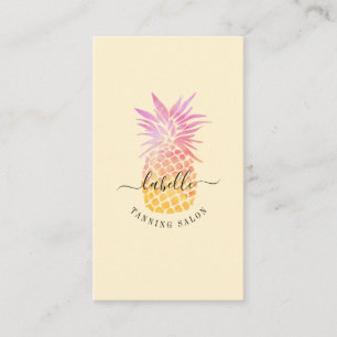 Orange & Pink Watercolor Tropical Pineapple Fruit Business Card