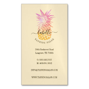 Orange & Pink Watercolor Tropical Pineapple Fruit Magnetic Business Card