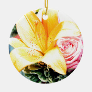 orange pink wedding flowers star lily rose ceramic tree decoration