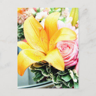 orange pink wedding flowers star lily rose postcard