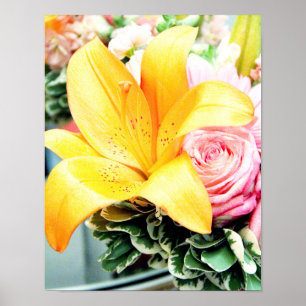 orange pink wedding flowers star lily rose poster