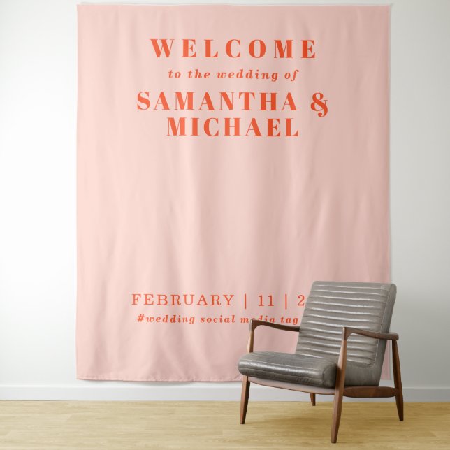 Orange Pink Welcome to the wedding Tapestry (In Situ)