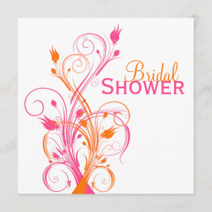 Orange Pink White Floral Bridal Shower Invitation