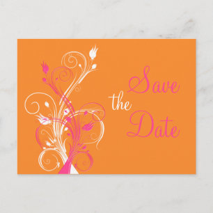 Orange Pink White Floral Save the Date Post Card