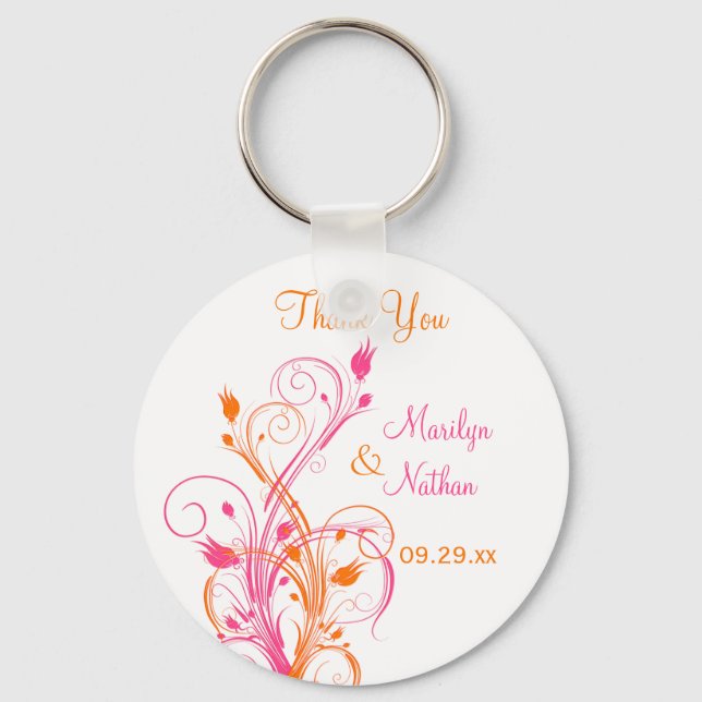 Orange Pink White Floral Wedding Favour Key Chain (Front)