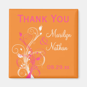 Orange Pink White Floral Wedding Favour Magnet