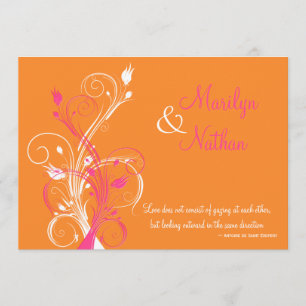 Orange Pink White Floral Wedding Invitation