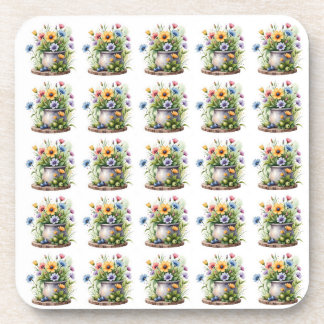 orange, pink, yellow, and blue flowers pattern coaster