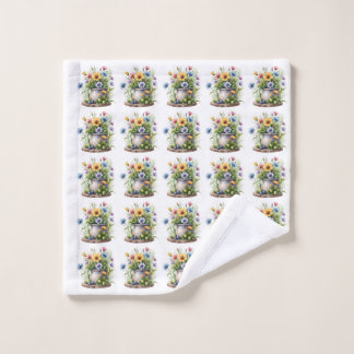 orange, pink, yellow, and blue flowers pattern wash cloth