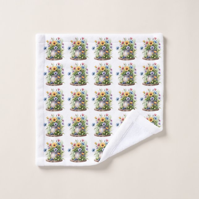 orange, pink, yellow, and blue flowers pattern wash cloth (Wash Cloth)