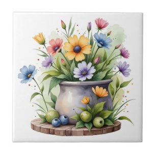 orange, pink, yellow, and blue flowers tile