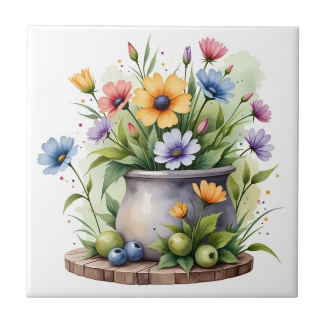 orange, pink, yellow, and blue flowers tile (Front)