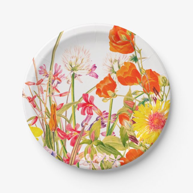 Orange, Pink & Yellow Florals  Paper Plate (Front)
