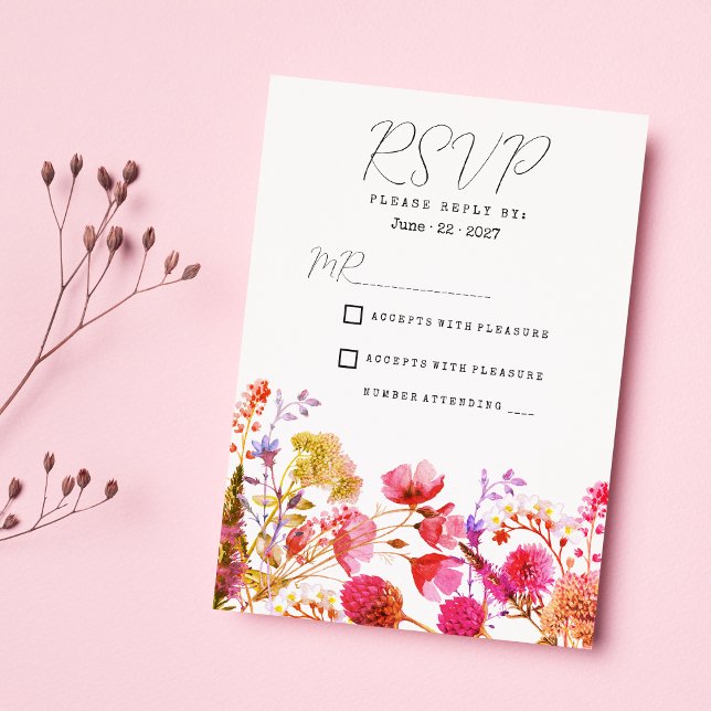 Orange pink  yellow wildflower summer RSVP  Invitation (Orange pink yellow wildflower summer RSVP )