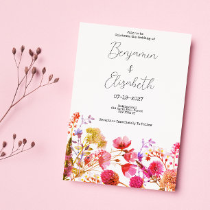 Orange pink  yellow wildflower summer Wedding Invitation