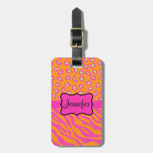 Orange & Pink Zebra & Cheetah Personalised Luggage Tag