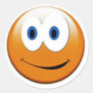 Orange Pixelated Face Classic Round Sticker
