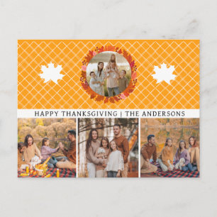 Orange Plaid 4 Photo Happy Thanksgiving Autumn Holiday Postcard