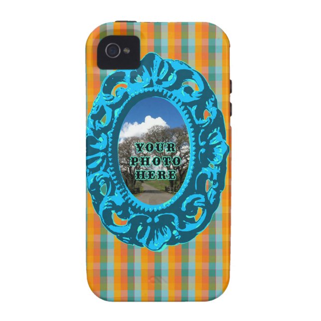Orange Plaid and Teal Frame Case-Mate iPhone Case (Back)