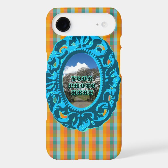 Orange Plaid and Teal Frame Case-Mate iPhone Case (Back)