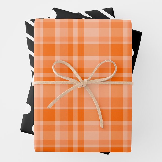 Orange Plaid & Black & White Wrapping Paper Sheet (Creator Uploaded)