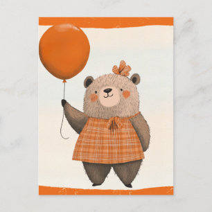 Orange Plaid Dress Bear with Hair Bow Postcard