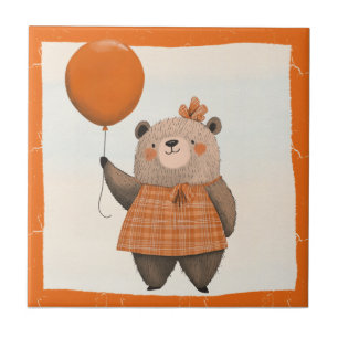 Orange Plaid Dress Bear with Hair Bow Tile
