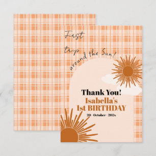 Orange Plaid First Trip Around The Sun Birthday Thank You Card