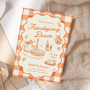 Orange Plaid Friendsgiving Dinner Invitation