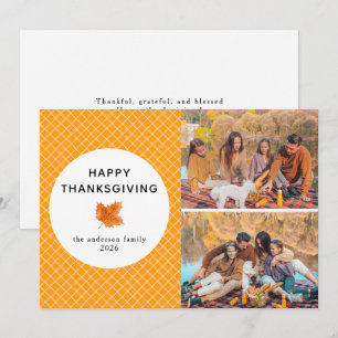 Orange Plaid   Happy Thanksgiving Autumn 2 Photo Holiday Card