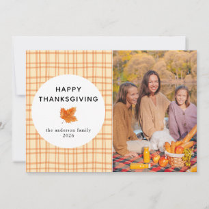 Orange Plaid Happy Thanksgiving Autumn Photo Holiday Card