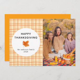 Orange Plaid Happy Thanksgiving Autumn Photo Holiday Card