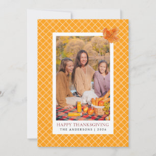 Orange Plaid   Happy Thanksgiving Autumn Photo Holiday Card