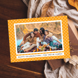 Orange Plaid   Happy Thanksgiving Autumn Photo Holiday Card